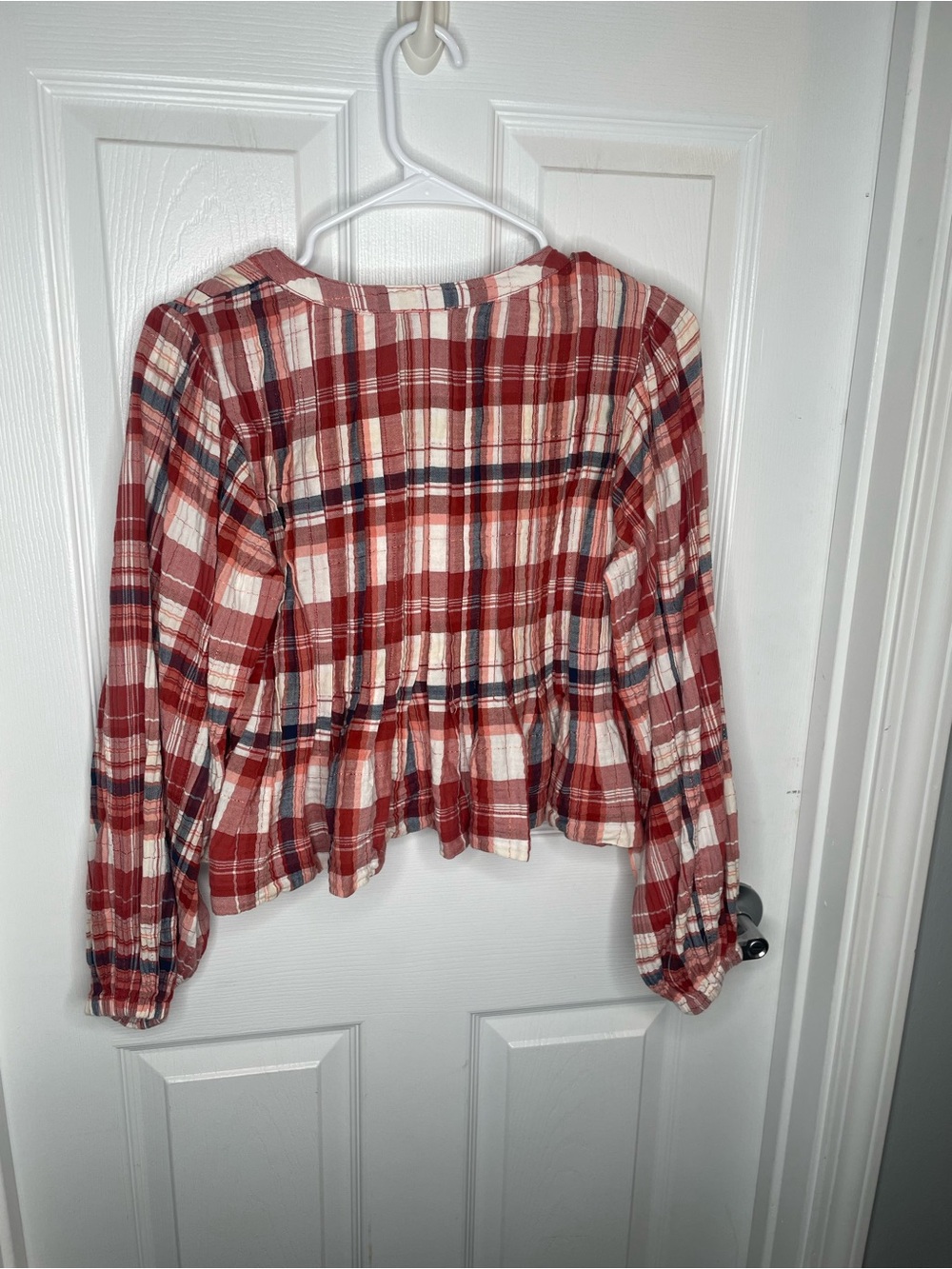 Pilcro Long-Sleeve Pleated Swing Blouse Plaid Preppy Academia Schoolgirl Boho XS - Picture 4 of 15